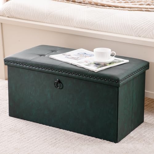 oakvivo Folding Storage Ottoman Bench, Leather Foot Rest Stools with Rivet De...