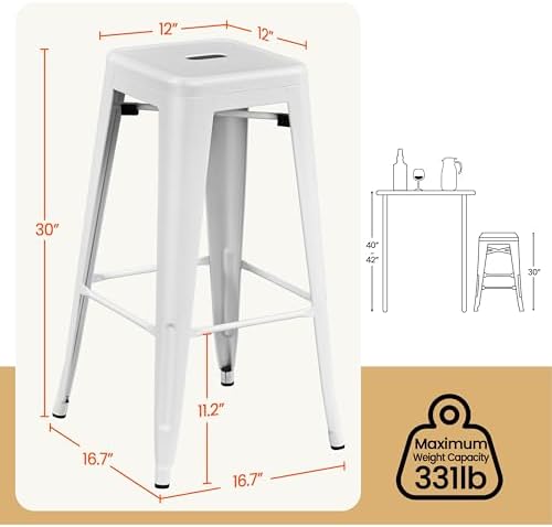 Yaheetech 30 Inch Metal Bar Stools Set of 4, Stackable Barstools, White