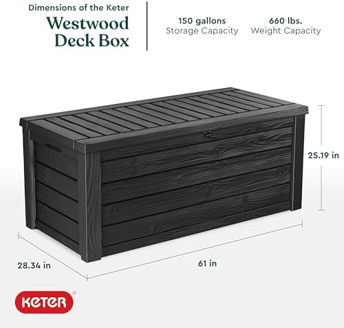 Keter Westwood Outdoor Storage Deck Box, 150 Gallon, Dark Grey