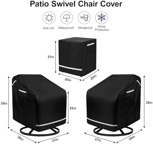 3 Piece Patio Furniture Covers for 2 Chairs and Side Table 37"W x 38&quo...