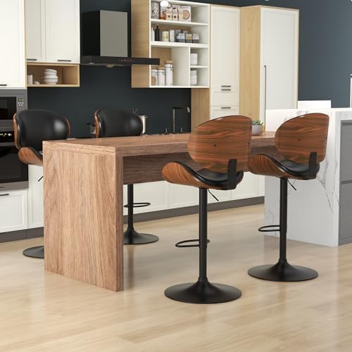 KCC Bar Stools for Kitchen Swivel Bentwood Barstools,Set of 2,Black PU