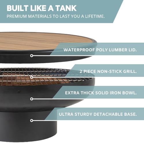 DENKOE 32 Inch Round Fire Pit Table with Fire Pit Grill, Extra Thick, Heavy D...