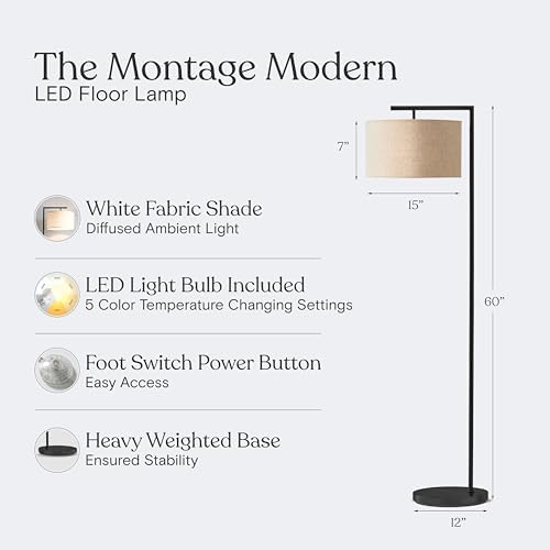 Brightech Montage Modern Floor Lamp - LED Standing Lamp with Tan Shade for Li...