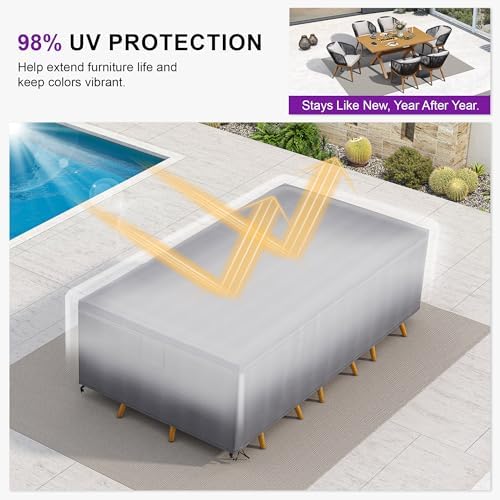 PURPLE LEAF 9 Pieces Dining Set with Cover, Table and Chairs, Champagne