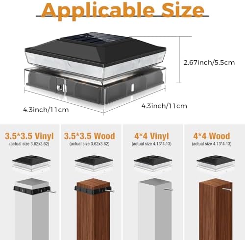 vighep 14 Pack Fence Post Solar Lights, Fits 4x4 & 3.5x3.5 Wood Vinyl Pos...