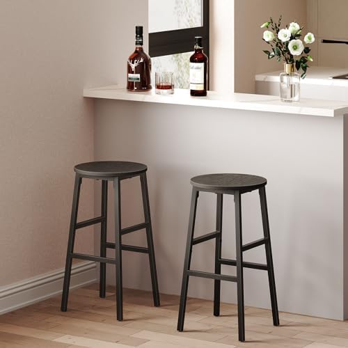 MAHANCRIS Bar Stools, Set of 2 Round Bar Chairs with Footrest, 24.4 Inch Kitc...