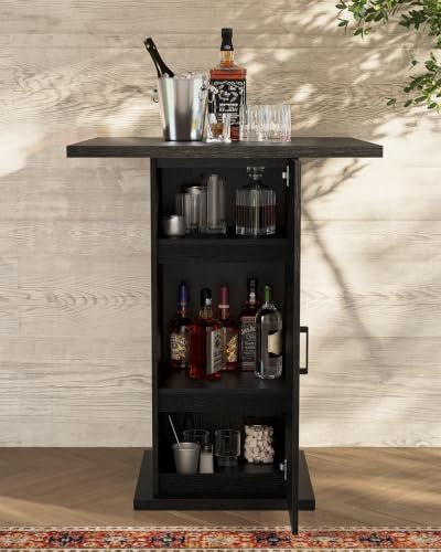 LITTLE TREE Bar Table with Storage Cabinet, 39.4" H Square High Top Pub ...