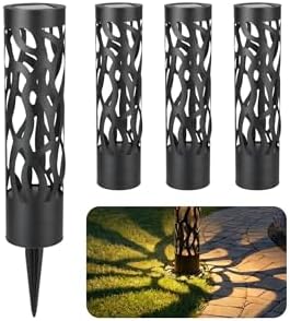 Home Zone Living Secure Solar Bollard Pathway Lights, 4-Pack, Black, 4"x...