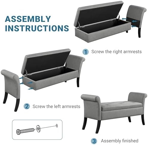 Yaheetech 52" Storage Ottoman Bench for Bedroom, Rolled Arm, Light Gray