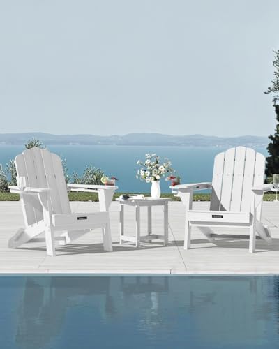 Folding Adirondack Chair, All-Weather HDPE Patio Chair with 2 Cup Holders