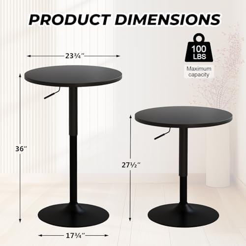 Furniliving Adjustable Height Pub Table 27''-36'', Round Cock...