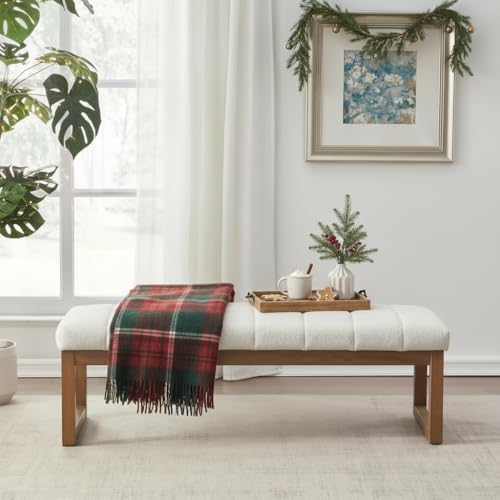 Zihanhome 52.7" Bedroom Bench for End of Bed, Modern Upholstered Teddy F...