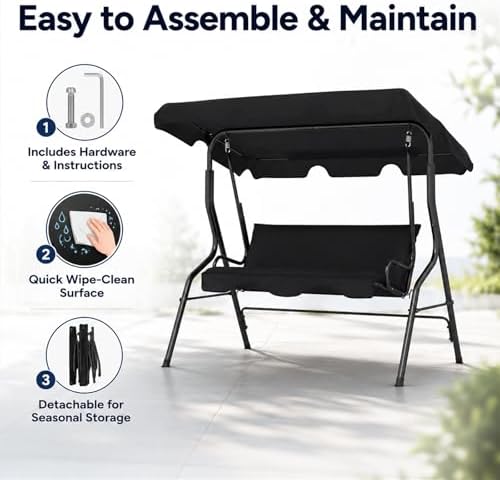 Garvee 3 Seat Outdoor Porch Swing with Adjustable Canopy, Patio Swing Chair w...