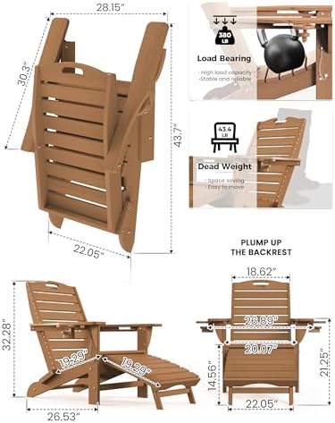 Ciokea HDPE Folding Adirondack Chair with Footrest,Teak,2
