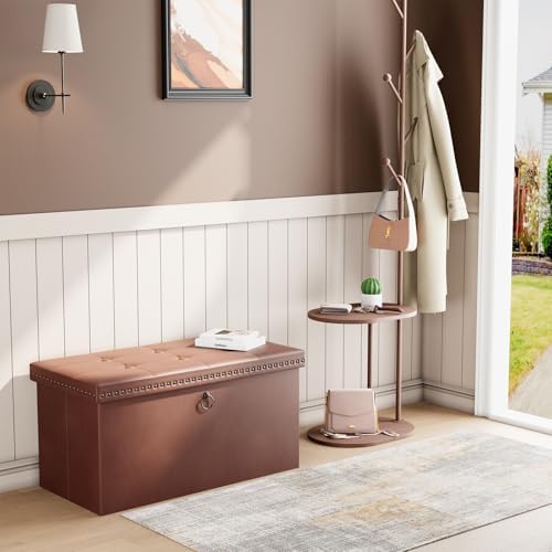 Storage Ottoman, Ottoman Faux Leather Bench, Rectangular Storage Ottoman for ...
