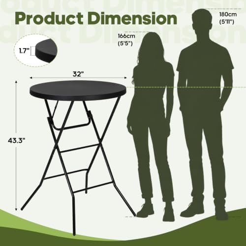32" Round Folding Table, Portable Bar Height Folding Table with Detachab...
