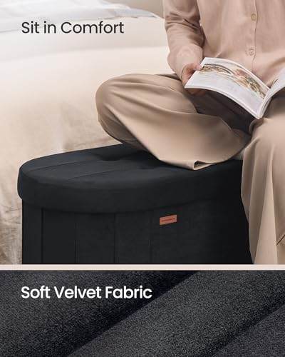 SONGMICS Folding Ottoman with Storage, Oval Bench, Velvet Fabric