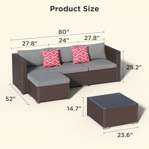 Aiho 5 Pieces Patio Furniture Set All-Weather Outdoor Wicker Sectional Patio ...