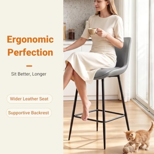 Counter Height Bar Stools Set of 2, FSC Certified Upholstered Faux Leather Ba...