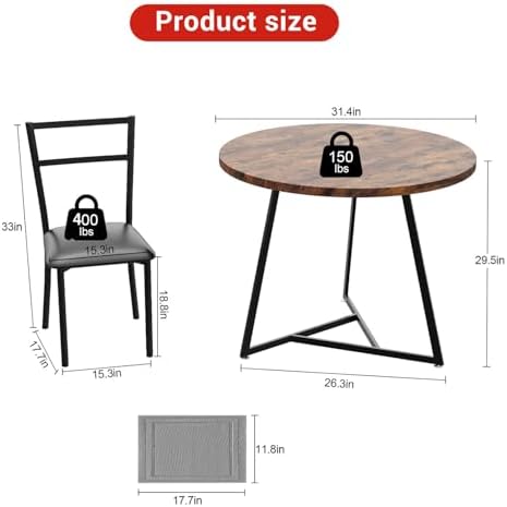 Garvee Dining Table Set for 2, Wooden Kitchen Table and Chairs of 2 with Upho...
