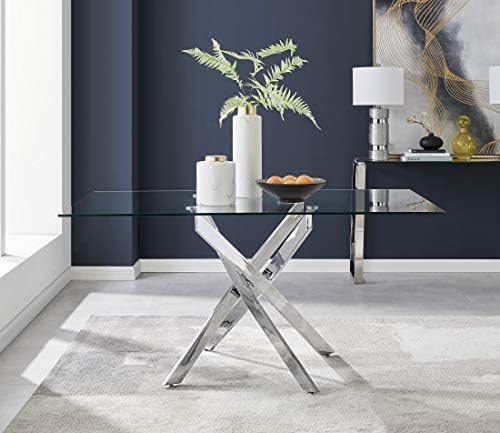 Furniturebox UK Leonardo Glass and Chrome Metal Dining Table and 6 Elephant G...