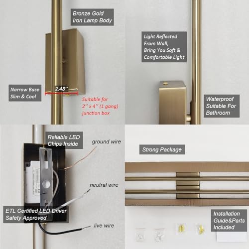 Only Suitable for Small Junction Box Set of 2 Hardwired Narrow Gold Wall Scon...