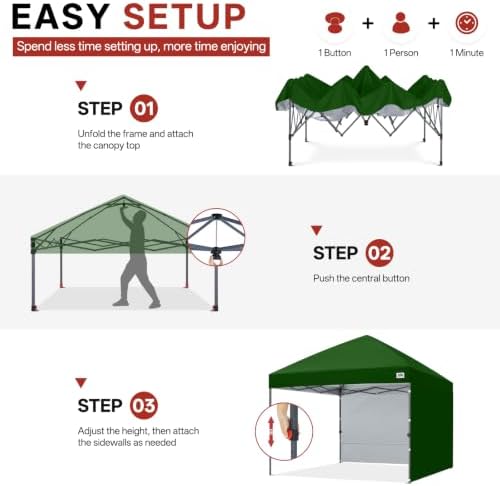 ABCCANOPY 10x10 Pop Up Canopy, 2 Sidewalls, All-Weather Shade, Olive Green