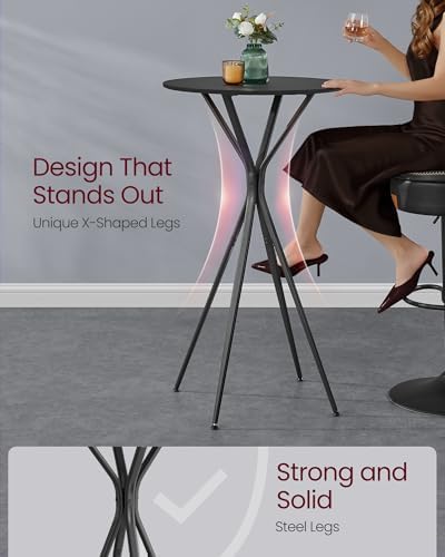 VASAGLE Bar Table, Round Cocktail High Top Pub Bistro Table, Steel Frame