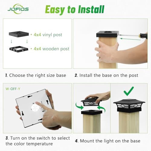 JOFIOS Solar Post Cap Lights Outdoor 12pack, Waterproof Solar Powered Deck Fe...