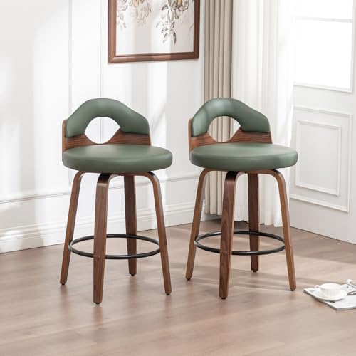 25.2" Swivel Bar Stools Set of 2,Mid Century Modern Faux Leather Barstoo...