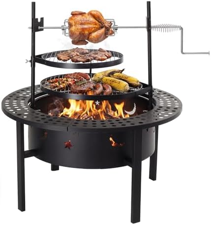 ROVSUN Upgrated 33'' Outdoor Fire Pit with 2 Grills, Grill with Side ...