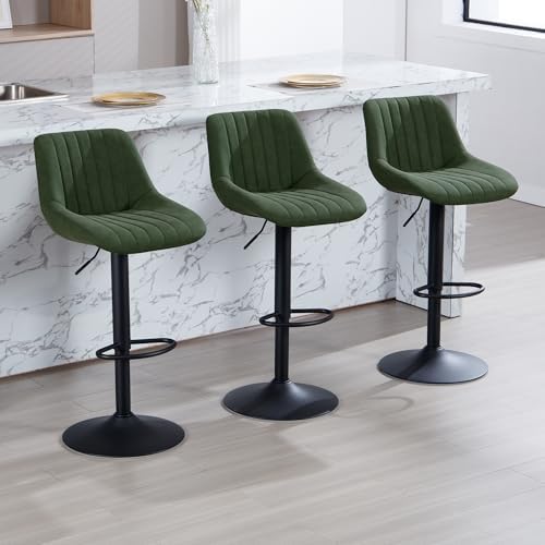 Barstools Set of 3, Adjustable PU Leather Swivel Bar Height Stools with Back,...