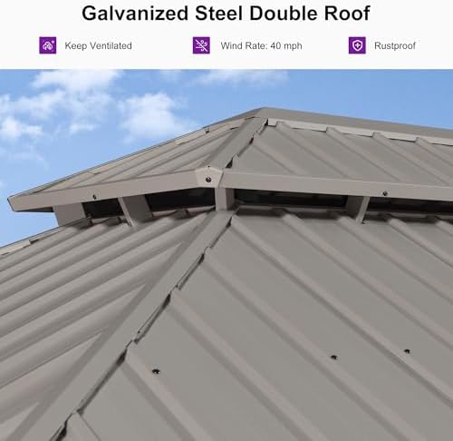 PURPLE LEAF Metal Gazebo 12' x 20' Champagne Galvanized Steel Double ...