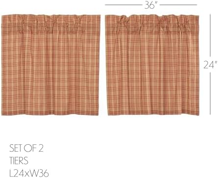 VHC Brands Sawyer Mill Plaid Cotton Farmhouse Kitchen Curtains Rod Pocket Han...