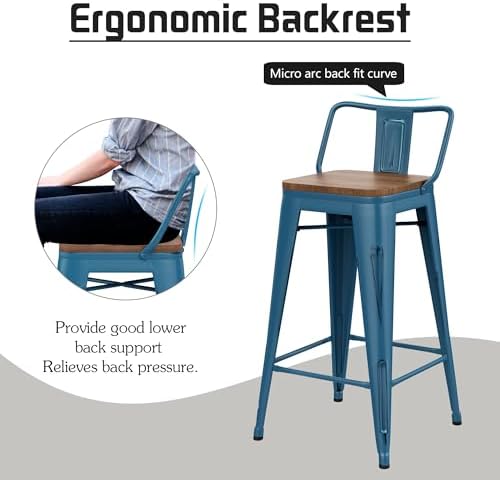 24" Barstools Set of 4 Counter Height Bar Stools Side Chair-Distressed Navy