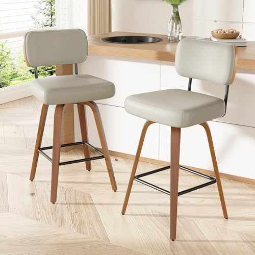 Swivel Bar Stools Set of 3, 26" Upholstered Faux Leather Counter Height ...