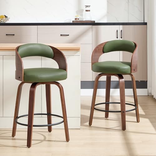 Swivel Bar Stools Set of 2,26" Faux Leather Upholstered Counter Height B...
