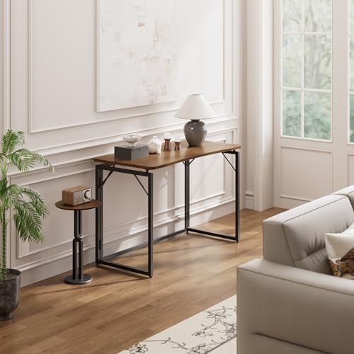 JOYMOOP 31.5" Brown Folding Desk, No Assembly, Wooden Top, Small Size