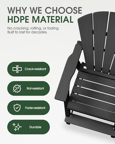Tall Adirondack Chairs Set of 2 with Table Trays, Black