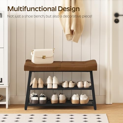 YATINEY Shoe Bench, 3-Tier Shoe Rack, Entryway Bench with Storage and Cushion...