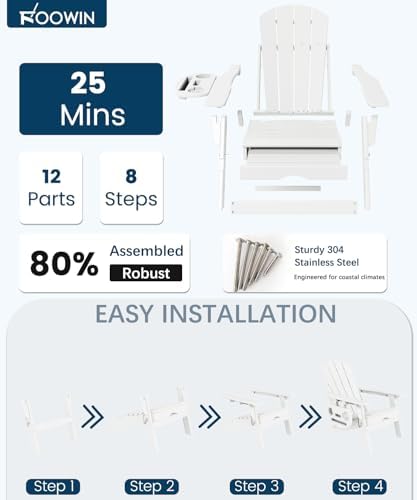 FOOWIN Folding Adjustable Adirondack Chair with Ottoman Set of 2