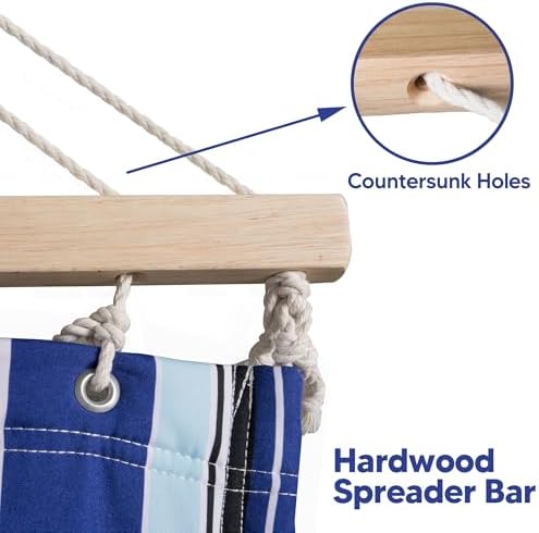 SUNCREAT Hammocks Quilted Fabric Hammock, Max 475lbs Capacity, Blue Stripes