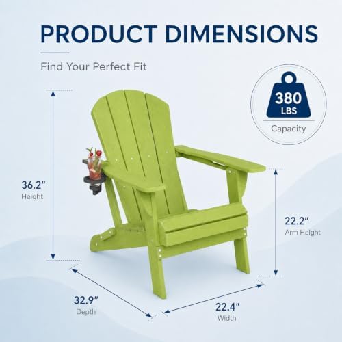 Folding Adirondack Chairs Set of 6 with Cup Holders, Heavy Duty HDPE Plastic ...