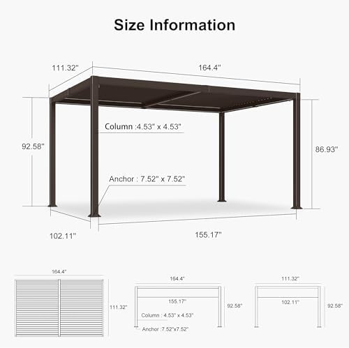 PURPLE LEAF Outdoor Louvered Pergola 10' x 14' Aluminum with LED Bronze