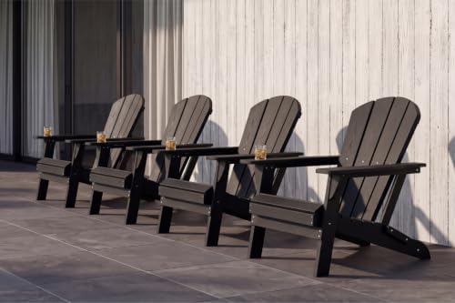 Folding Adirondack Chairs Set of 6 with Cup Holders, Heavy Duty HDPE Plastic ...