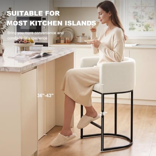 26" H Counter Height Bar Stools Set of 2, Modern Barrel Counter Stools w...