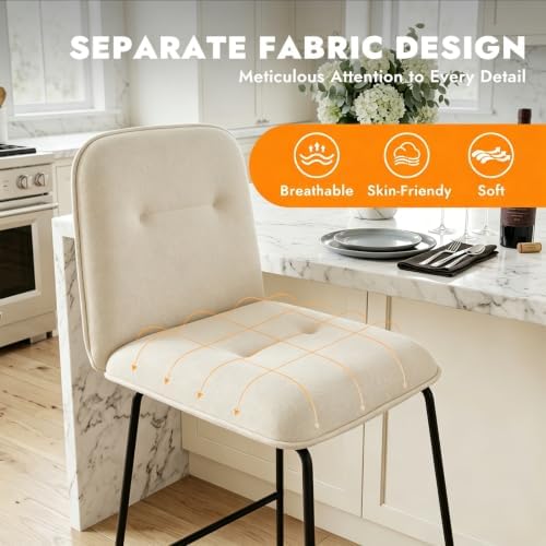 Bar Stools Set of 3, 26" Counter Height Bar Stools with Back, Modern Lin...