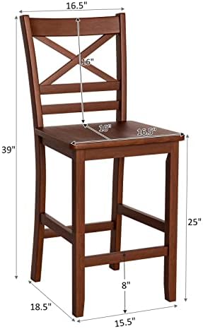 COSTWAY 25'' Wooden Counter Height Barstools Set of 2 with Slatted Ba...