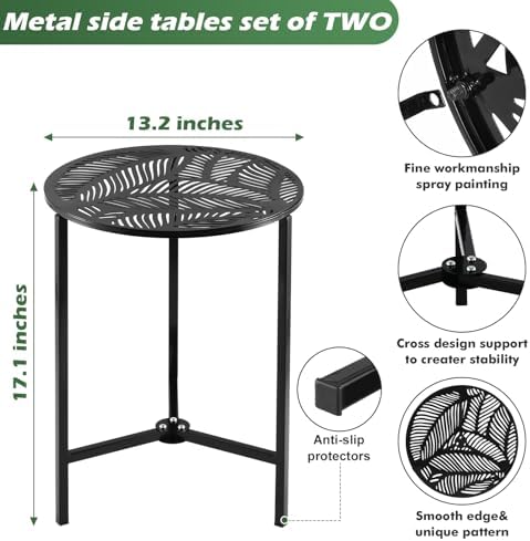 Party Zealot Set of 2 Small Round Metal Side Tables 13 Inches Black Outdoor E...
