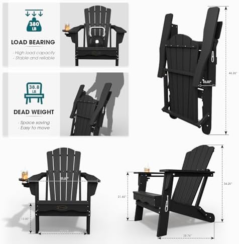 THOEOE Folding Adirondack Chair, HDPE All-Weather Outdoor Chair